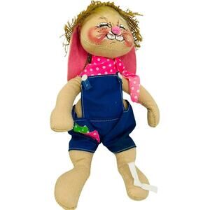 Annalee Doll Cloth Bunny Rabbit Farmer Country Boy Overalls 11" 1989 0652